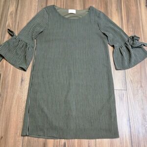 EVERLY Olive Green Striped Bell Sleeve Shift Dress Women's Size‎ S